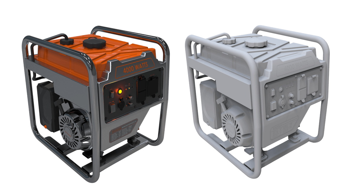 3D CAD design render of a product, final and clay-model stage