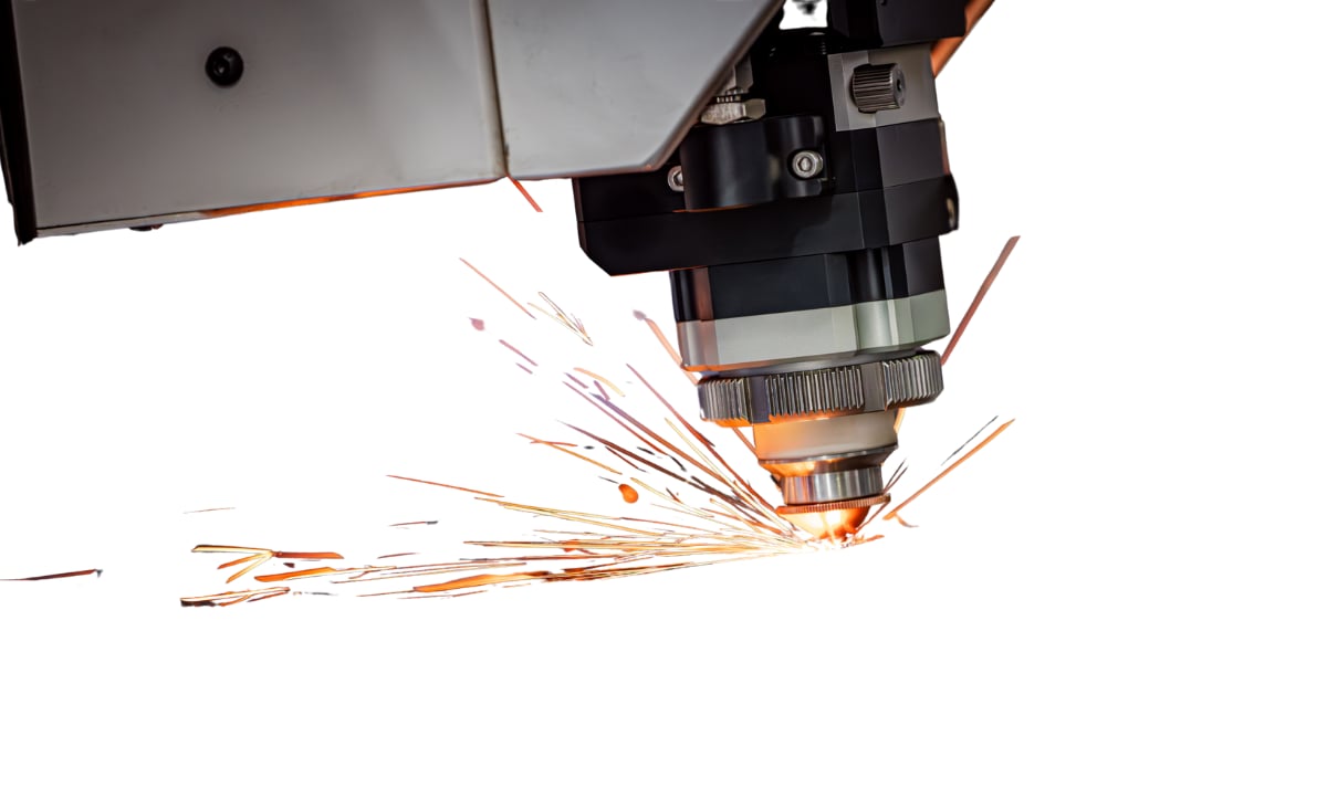 Laser cutting sheet metal with sparks flying